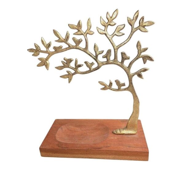 Jewelry Tree On Wood Dish Stand Gold Painted Metal 12H x 10L x 5D - Picture 7 of 7